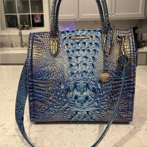 Brahmin Blue and Gold Embossed Satchel